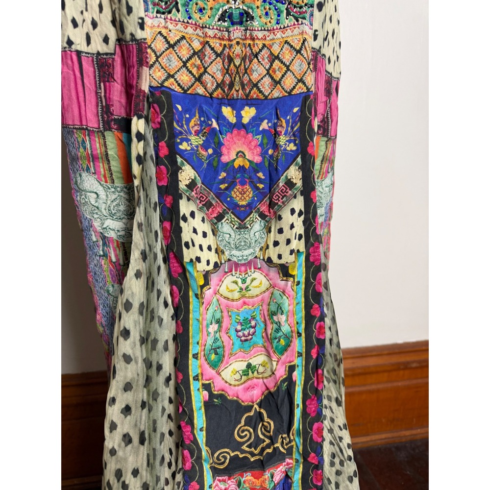 Camilla Silk Embellished Patchwork Maxi Skirt XS Bohemian boho indie ren faire - Picture 3 of 11
